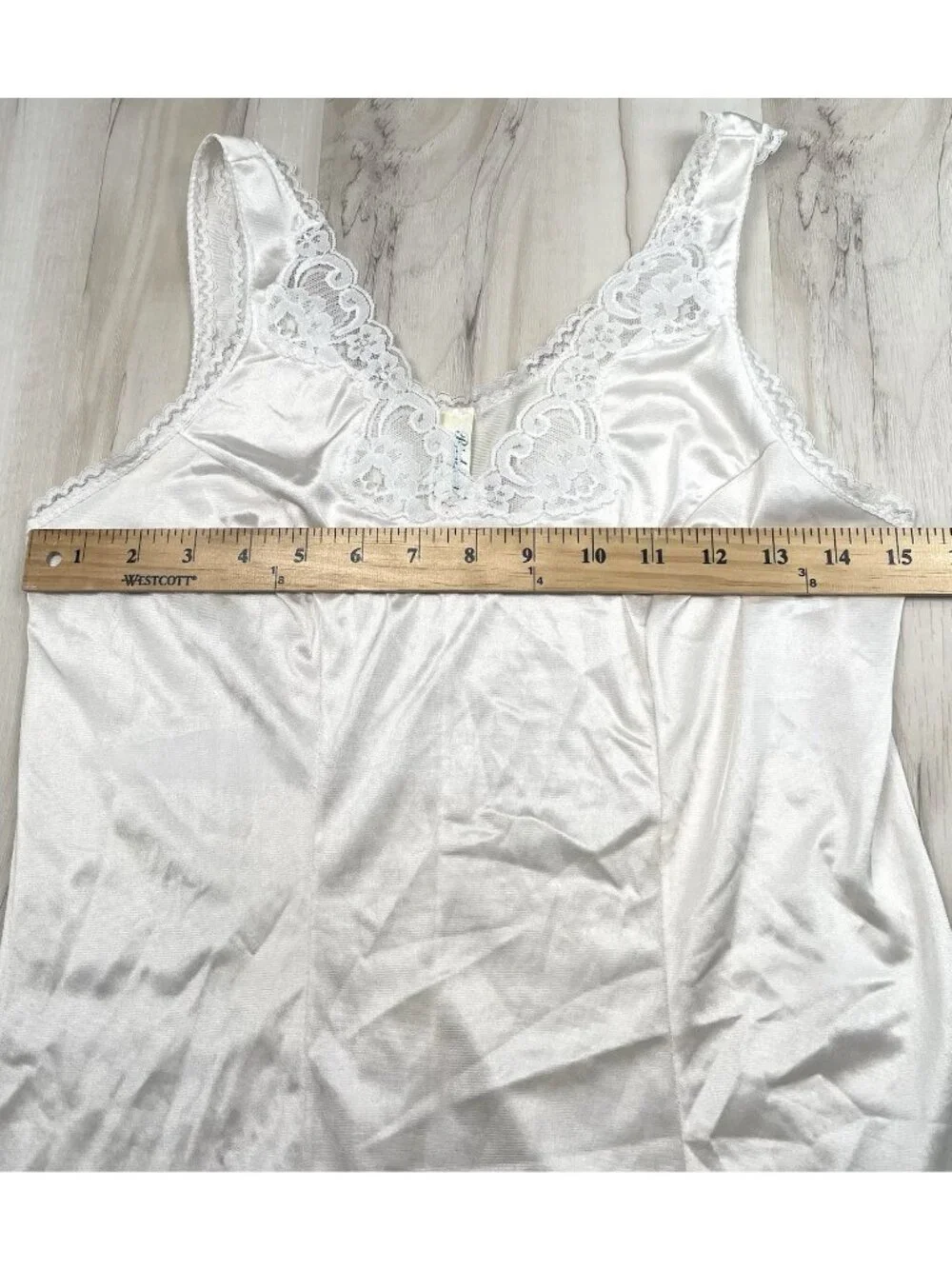 VTG RICHFORM Womens SMALL White Satin Nylon & Lace Trim CAMISOLE Lingerie EUC